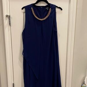 MSK Asymmetrical Navy Dress with Gold Accent